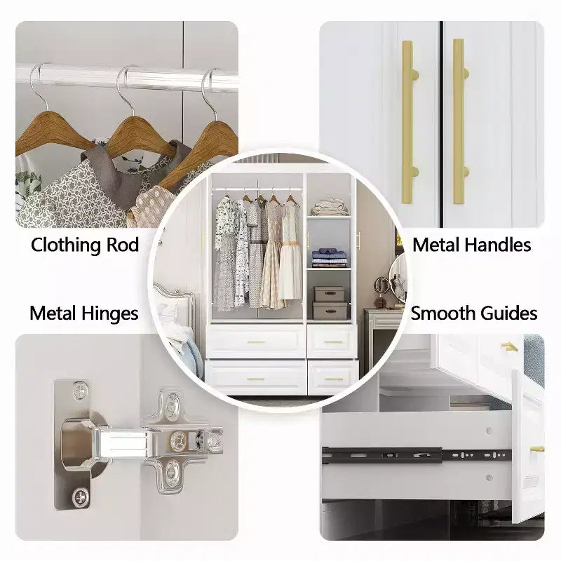 Armoire blanche Ensemble de penderies minimalistes modernes à motifs linéaires et accessoires dorés