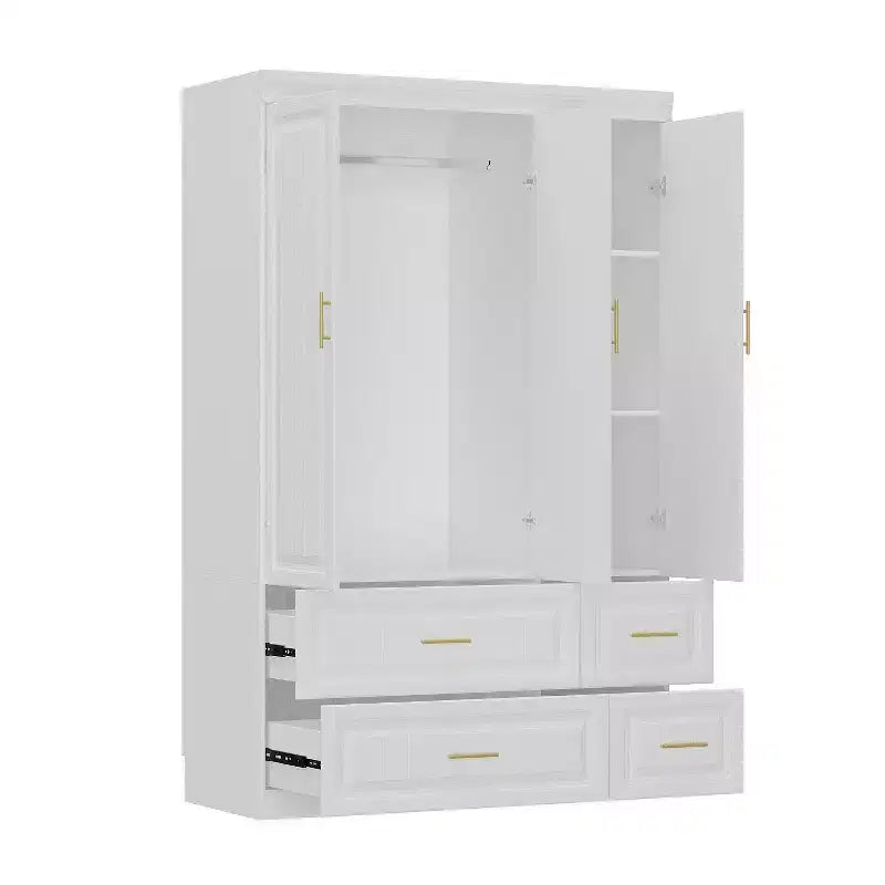 Armoire blanche Ensemble de penderies minimalistes modernes à motifs linéaires et accessoires dorés