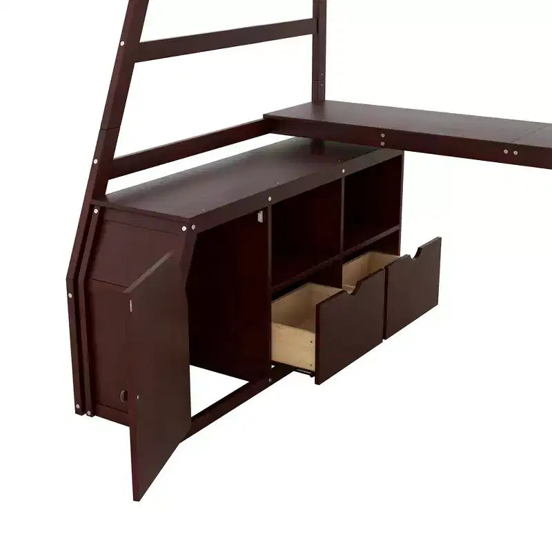 94,7L x 56,8l Lit mezzanine unique de taille double avec 7 tiroirs, 2 étagères et un bureau, espace de couchage confortable