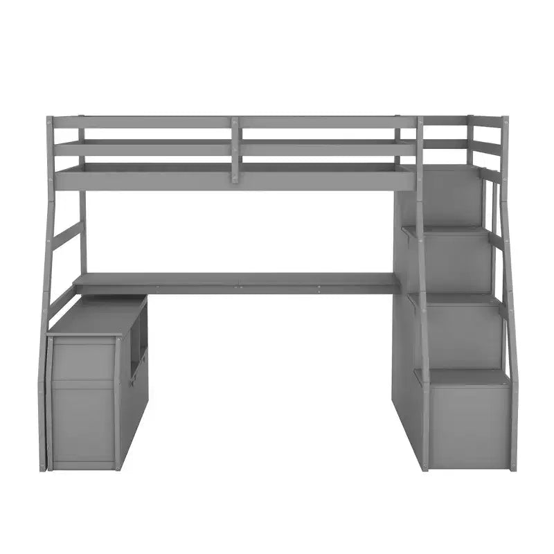 94,7L x 56,8l Lit mezzanine unique de taille double avec 7 tiroirs, 2 étagères et un bureau, espace de couchage confortable
