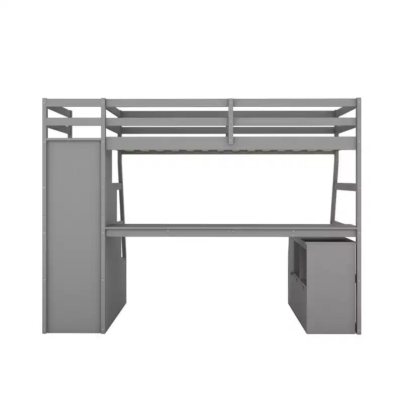 94,7L x 56,8l Lit mezzanine unique de taille double avec 7 tiroirs, 2 étagères et un bureau, espace de couchage confortable