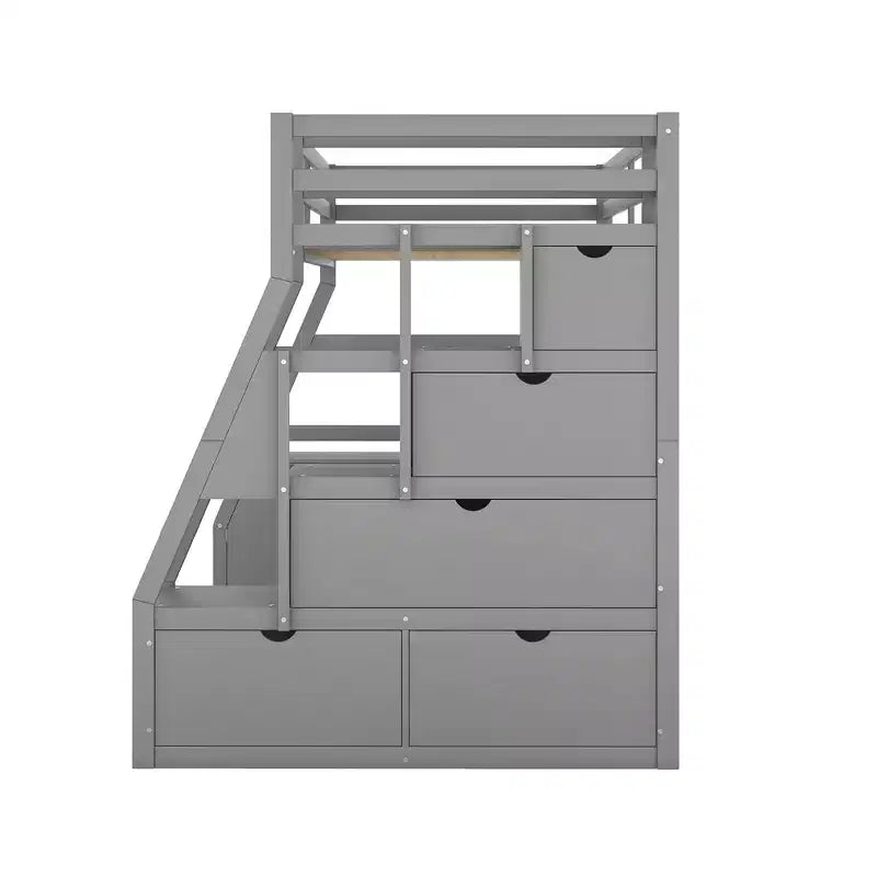94,7L x 56,8l Lit mezzanine unique de taille double avec 7 tiroirs, 2 étagères et un bureau, espace de couchage confortable
