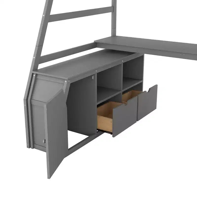 94,7L x 56,8l Lit mezzanine unique de taille double avec 7 tiroirs, 2 étagères et un bureau, espace de couchage confortable