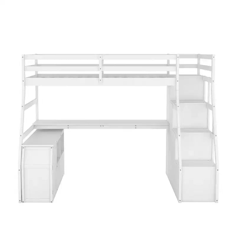 94,7L x 56,8l Lit mezzanine unique de taille double avec 7 tiroirs, 2 étagères et un bureau, espace de couchage confortable