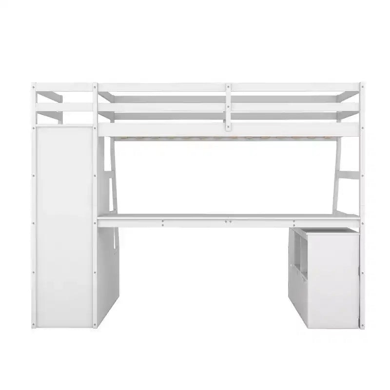 94,7L x 56,8l Lit mezzanine unique de taille double avec 7 tiroirs, 2 étagères et un bureau, espace de couchage confortable