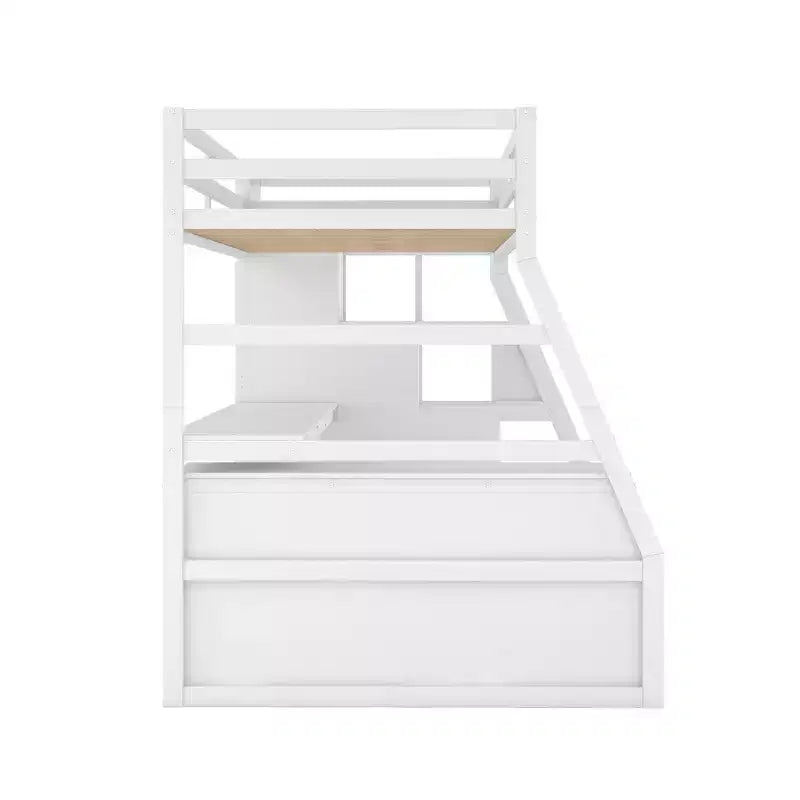 94,7L x 56,8l Lit mezzanine unique de taille double avec 7 tiroirs, 2 étagères et un bureau, espace de couchage confortable