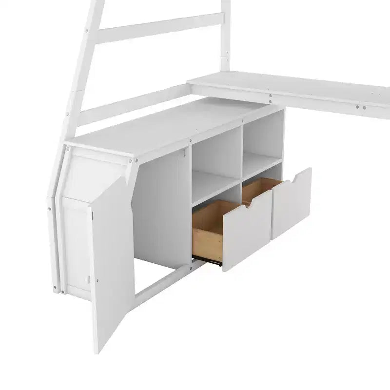 94,7L x 56,8l Lit mezzanine unique de taille double avec 7 tiroirs, 2 étagères et un bureau, espace de couchage confortable