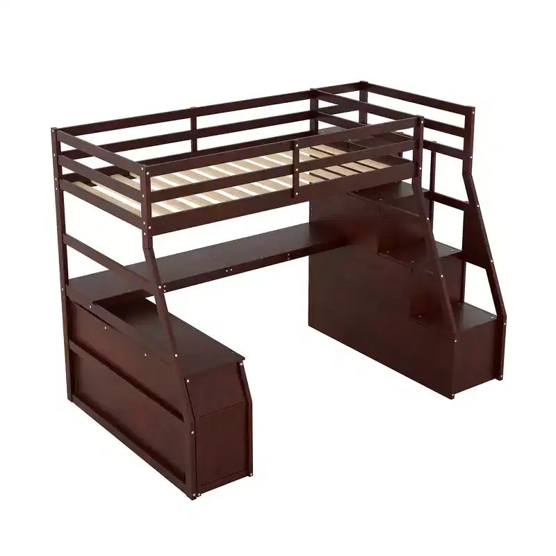94,7L x 56,8l Lit mezzanine unique de taille double avec 7 tiroirs, 2 étagères et un bureau, espace de couchage confortable