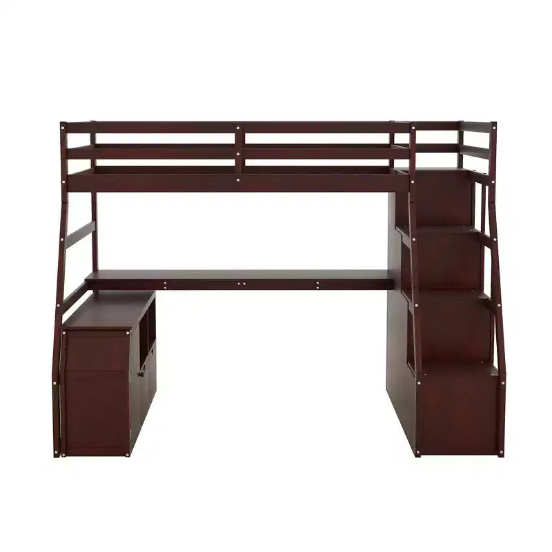 94,7L x 56,8l Lit mezzanine unique de taille double avec 7 tiroirs, 2 étagères et un bureau, espace de couchage confortable