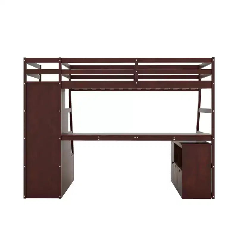 94,7L x 56,8l Lit mezzanine unique de taille double avec 7 tiroirs, 2 étagères et un bureau, espace de couchage confortable