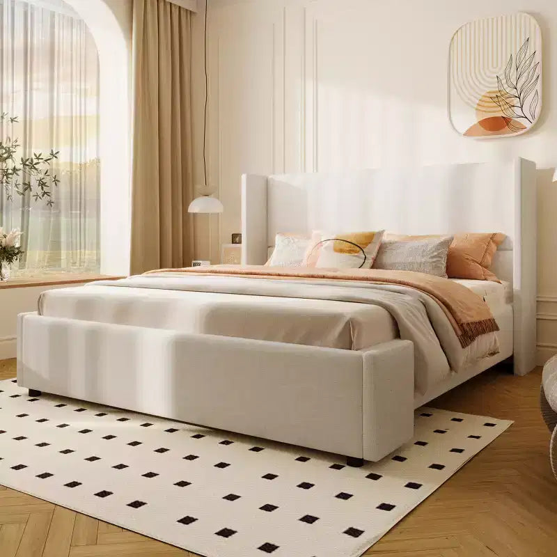 Lit moderne rembourré Octavia avec haute tête de lit, blanc