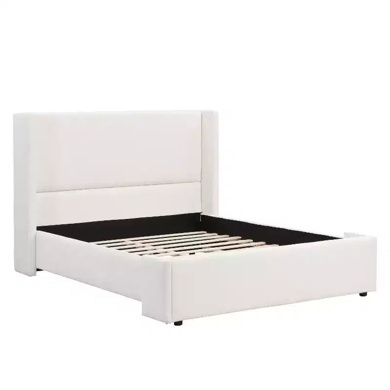 Lit moderne rembourré Octavia avec haute tête de lit, blanc