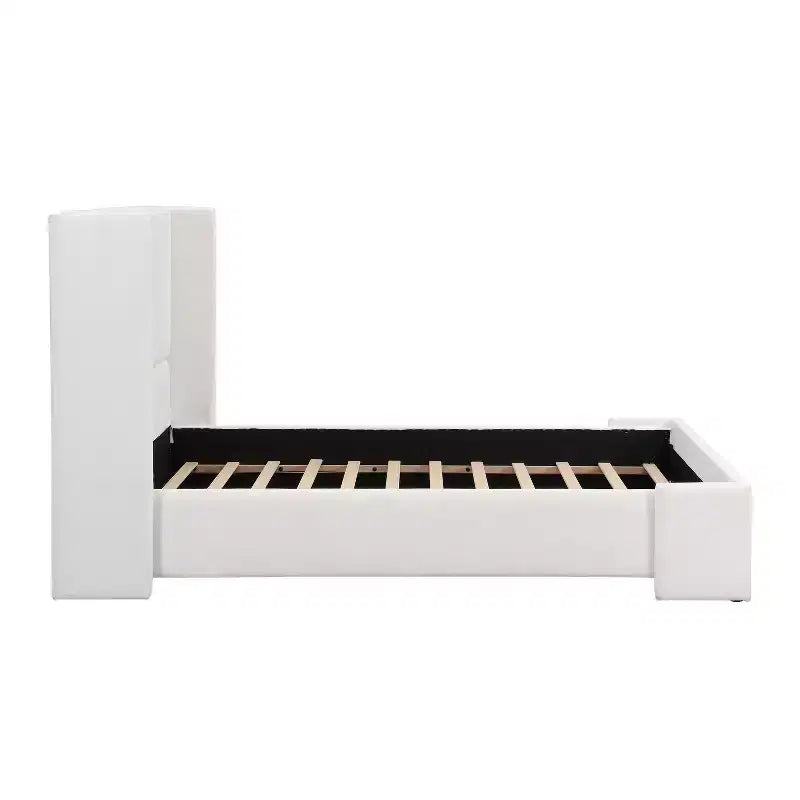 Lit moderne rembourré Octavia avec haute tête de lit, blanc