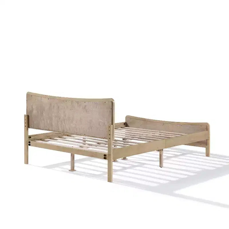 Lit plateforme en bois Odila Boho avec tête de lit incurvée en rotin à hauteur réglable