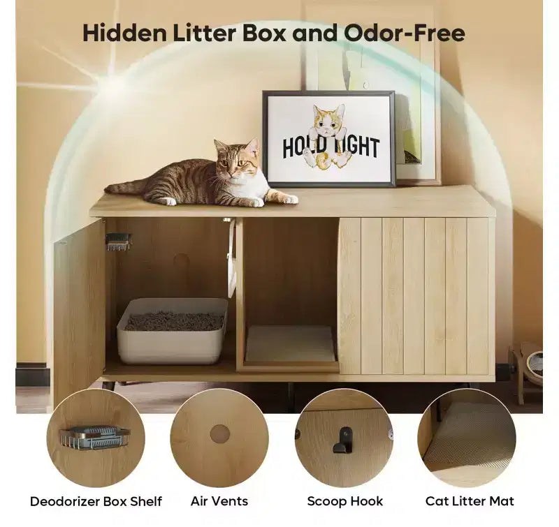 47Cache-litière pour chat, meuble de toilette pour chat, maison pour chat avec tapis de litière, meuble TV pour téléviseurs jusqu'à 55'' pour salon, chambre à coucher