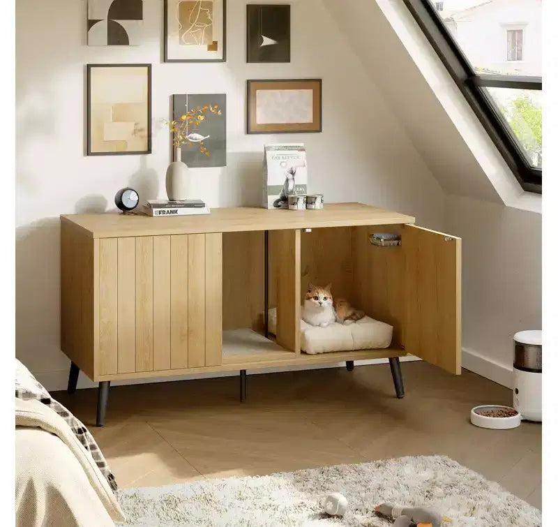 47Cache-litière pour chat, meuble de toilette pour chat, maison pour chat avec tapis de litière, meuble TV pour téléviseurs jusqu'à 55'' pour salon, chambre à coucher