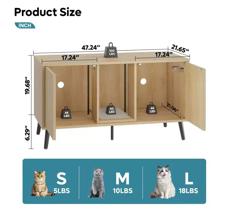 47Cache-litière pour chat, meuble de toilette pour chat, maison pour chat avec tapis de litière, meuble TV pour téléviseurs jusqu'à 55'' pour salon, chambre à coucher