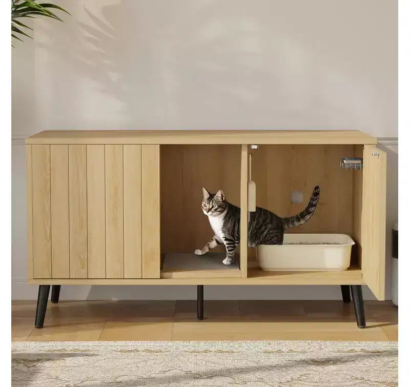 47Cache-litière pour chat, meuble de toilette pour chat, maison pour chat avec tapis de litière, meuble TV pour téléviseurs jusqu'à 55'' pour salon, chambre à coucher