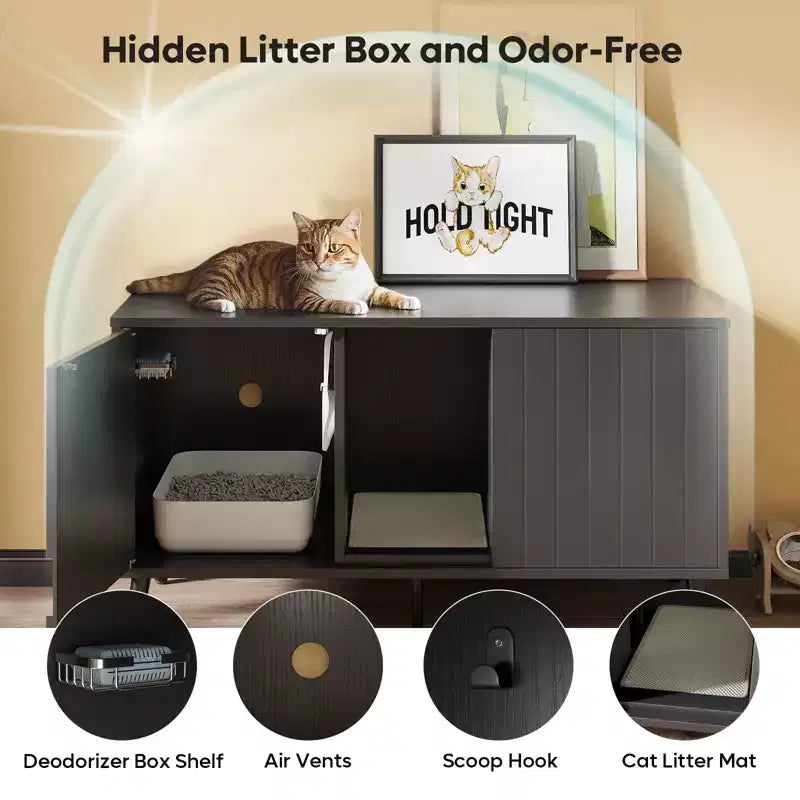 47Cache-litière pour chat, meuble de toilette pour chat, maison pour chat avec tapis de litière, meuble TV pour téléviseurs jusqu'à 55'' pour salon, chambre à coucher