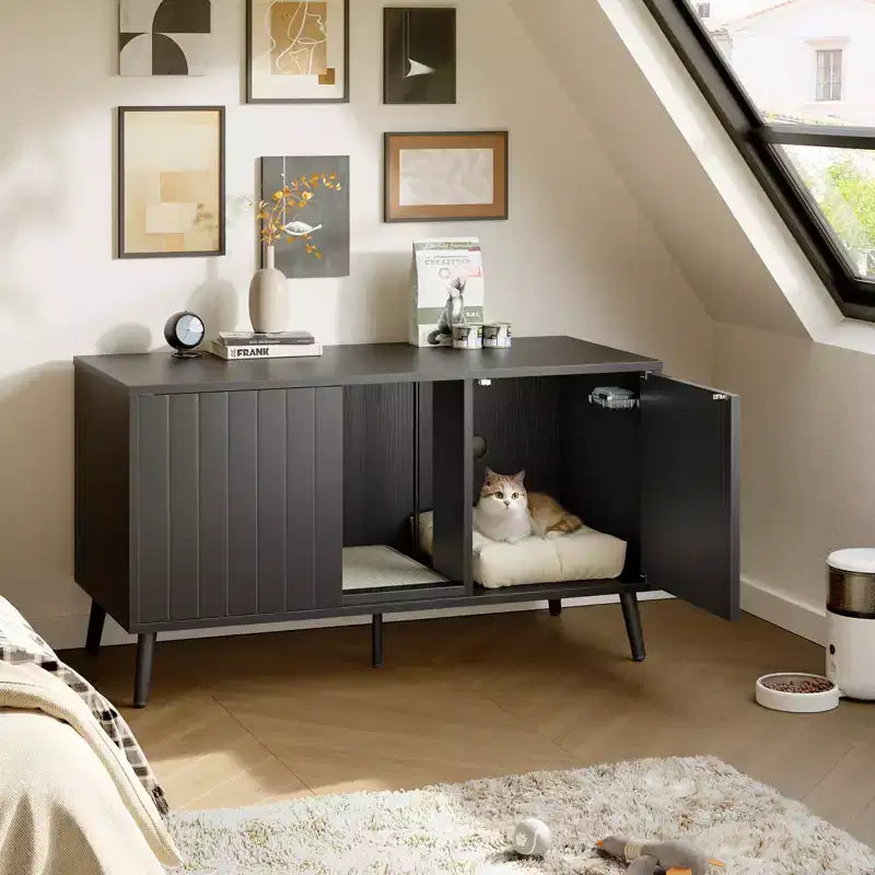 47Cache-litière pour chat, meuble de toilette pour chat, maison pour chat avec tapis de litière, meuble TV pour téléviseurs jusqu'à 55'' pour salon, chambre à coucher