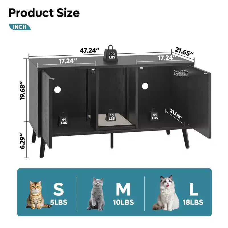 47Cache-litière pour chat, meuble de toilette pour chat, maison pour chat avec tapis de litière, meuble TV pour téléviseurs jusqu'à 55'' pour salon, chambre à coucher