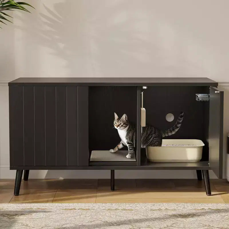 47Cache-litière pour chat, meuble de toilette pour chat, maison pour chat avec tapis de litière, meuble TV pour téléviseurs jusqu'à 55'' pour salon, chambre à coucher
