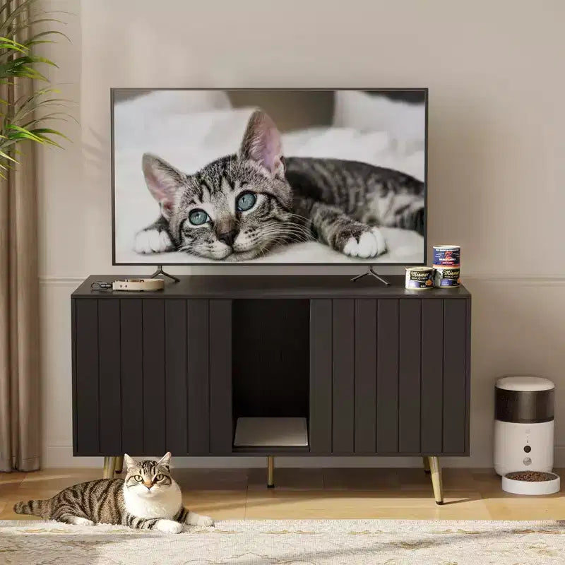 47Cache-litière pour chat, meuble de toilette pour chat, maison pour chat avec tapis de litière, meuble TV pour téléviseurs jusqu'à 55'' pour salon, chambre à coucher