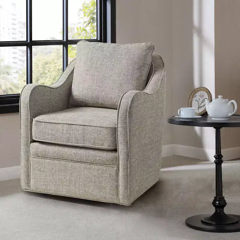 Fauteuil pivotant à 360 degrés avec coussin de dossier amovible, fauteuil simple rembourré confortable pour salon, bureau, salle de détente.