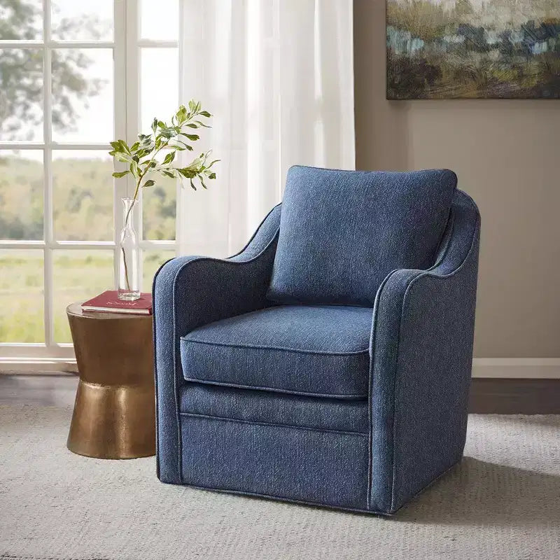 Fauteuil pivotant à 360 degrés avec coussin de dossier amovible, fauteuil simple rembourré confortable pour salon, bureau, salle de détente.