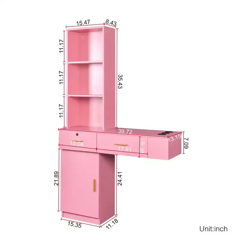 Coiffeuse avec Lumières, Coiffeuse Moderne et Élégante avec Système de Rangement Multi-niveaux et Miroir Intégré, Ensemble de Maquillage pour Chambre, Rose