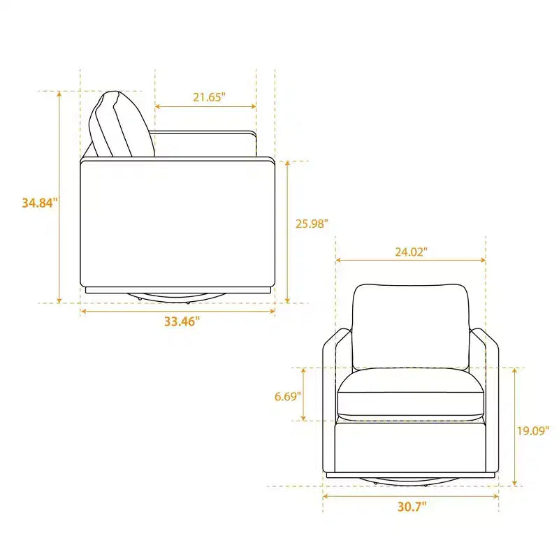Fauteuil d'appoint moderne pivotant à 360 degrés, fauteuil d'appoint rembourré carré de 78 cm de large et fauteuil simple confortable, fauteuil de salon