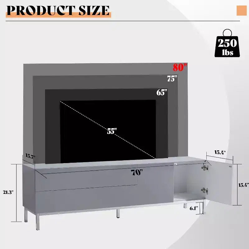 Meuble TV LED 70 po pour téléviseurs jusqu'à 80 po