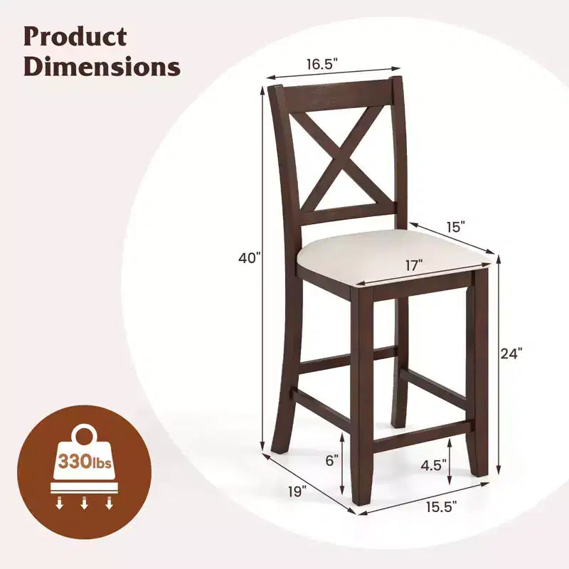 Tabourets de bar en bois d'hévéa /4 avec repose-pieds et coussin en lin confortable