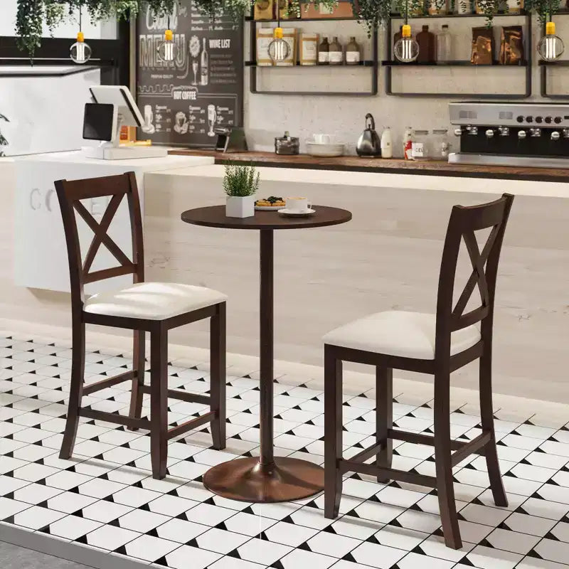 Tabourets de bar en bois d'hévéa /4 avec repose-pieds et coussin en lin confortable