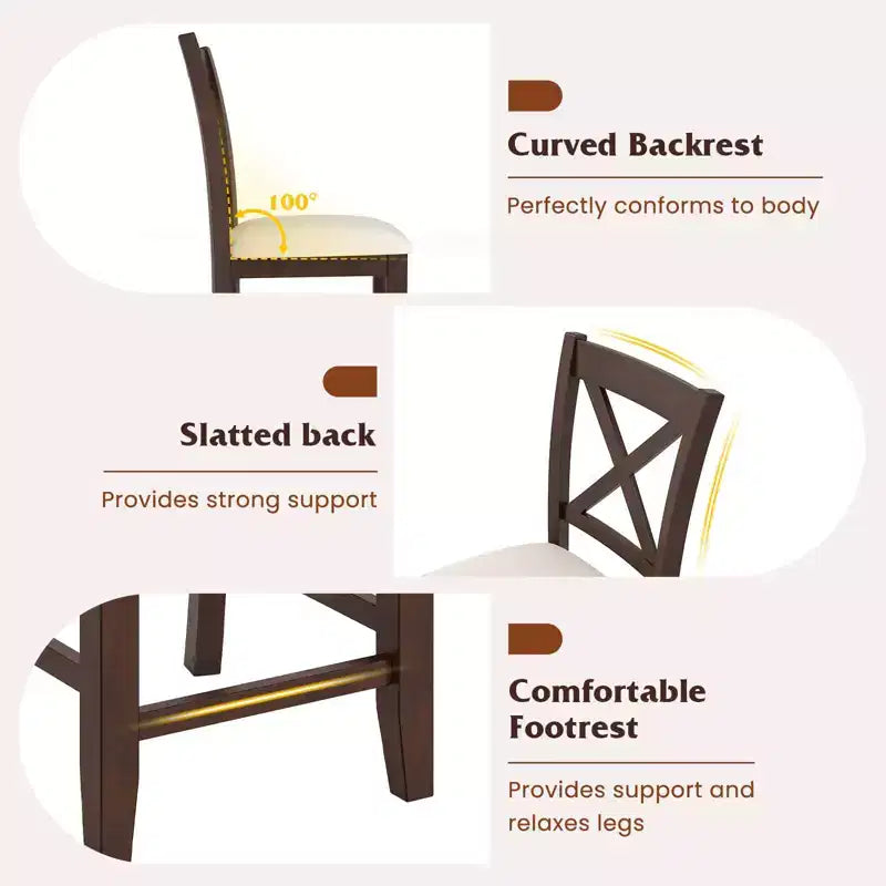 Tabourets de bar en bois d'hévéa /4 avec repose-pieds et coussin en lin confortable