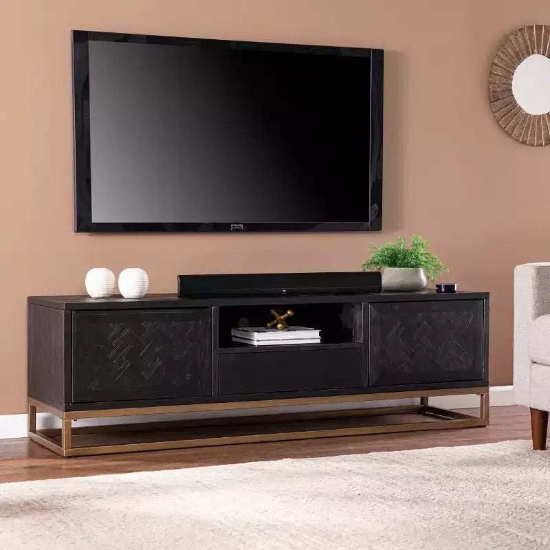 Meuble TV/multimédia en bois de récupération – Noir –