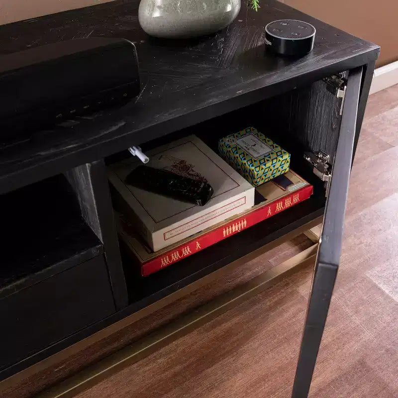 Meuble TV/multimédia en bois de récupération – Noir –