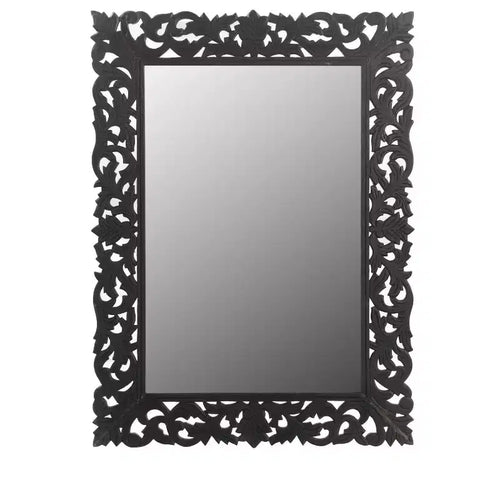 HomeRoots 47 Black Floral Carved Solid Wood Framed Accent Mirror