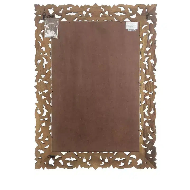 Miroir décoratif encadré en bois massif sculpté motif floral noir 47