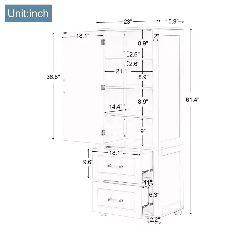Armoire de rangement de salle de bain sur pied en bois moderne Avery avec tiroirs et étagère réglable