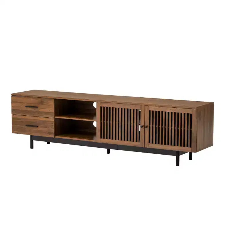 Meuble TV moderne de 78 po pour téléviseurs jusqu'à 85 po, console multimédia avec tiroirs profonds et gestion des câbles, Noyer -