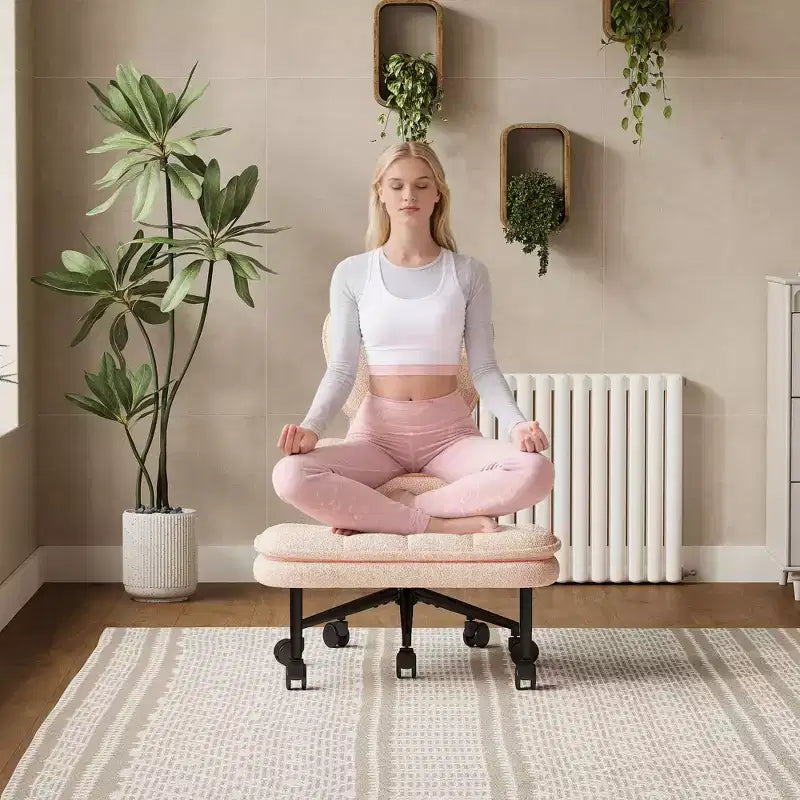 Chaise de bureau jambes croisées avec pouf, chaise de méditation pivotante sans accoudoirs, chaise large criss-cross pour bureau à domicile et coiffeuse