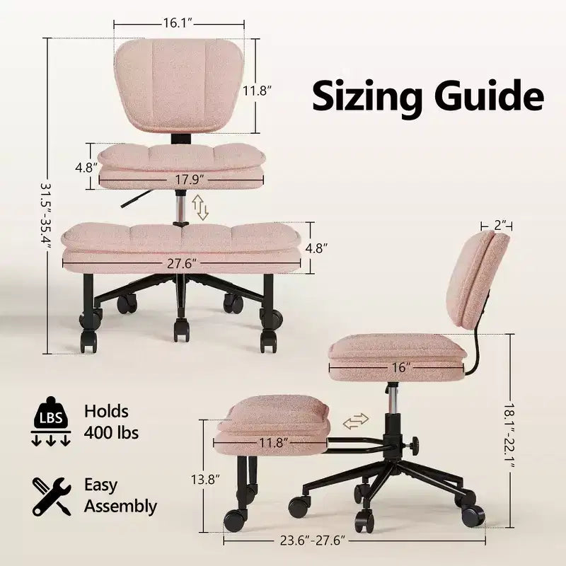 Chaise de bureau jambes croisées avec pouf, chaise de méditation pivotante sans accoudoirs, chaise large criss-cross pour bureau à domicile et coiffeuse