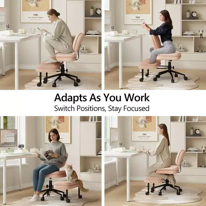Chaise de bureau jambes croisées avec pouf, chaise de méditation pivotante sans accoudoirs, chaise large criss-cross pour bureau à domicile et coiffeuse