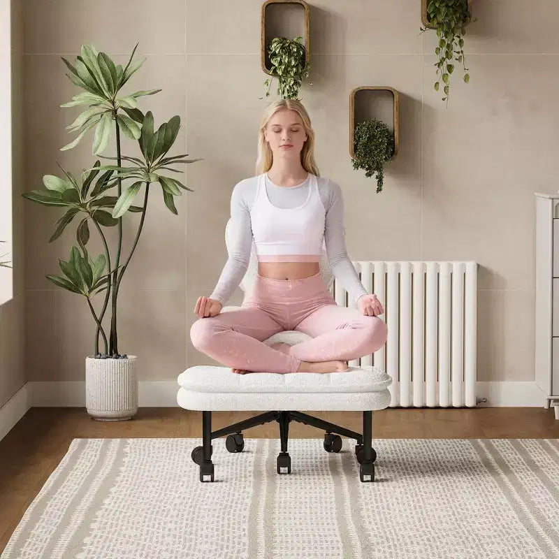 Chaise de bureau jambes croisées avec pouf, chaise de méditation pivotante sans accoudoirs, chaise large criss-cross pour bureau à domicile et coiffeuse