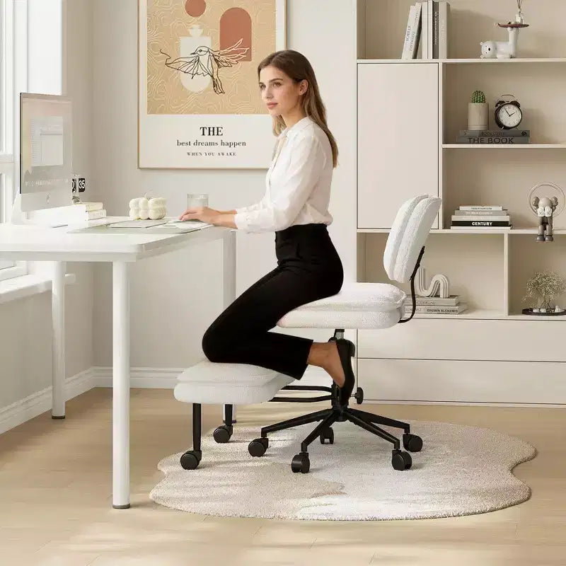 Chaise de bureau jambes croisées avec pouf, chaise de méditation pivotante sans accoudoirs, chaise large criss-cross pour bureau à domicile et coiffeuse