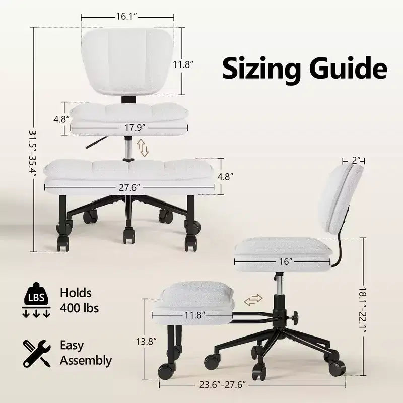 Chaise de bureau jambes croisées avec pouf, chaise de méditation pivotante sans accoudoirs, chaise large criss-cross pour bureau à domicile et coiffeuse
