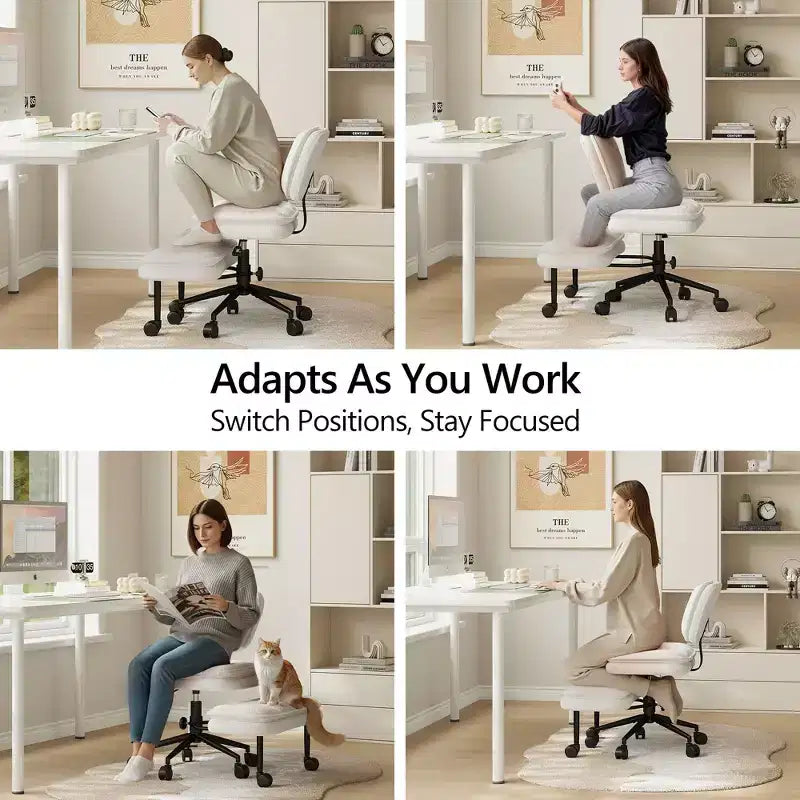 Chaise de bureau jambes croisées avec pouf, chaise de méditation pivotante sans accoudoirs, chaise large criss-cross pour bureau à domicile et coiffeuse