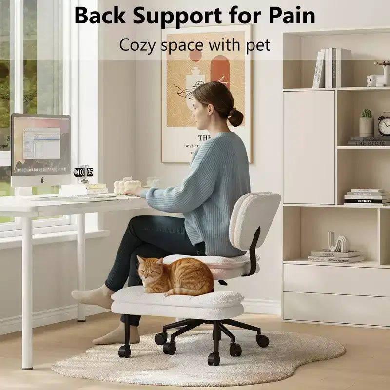 Chaise de bureau jambes croisées avec pouf, chaise de méditation pivotante sans accoudoirs, chaise large criss-cross pour bureau à domicile et coiffeuse