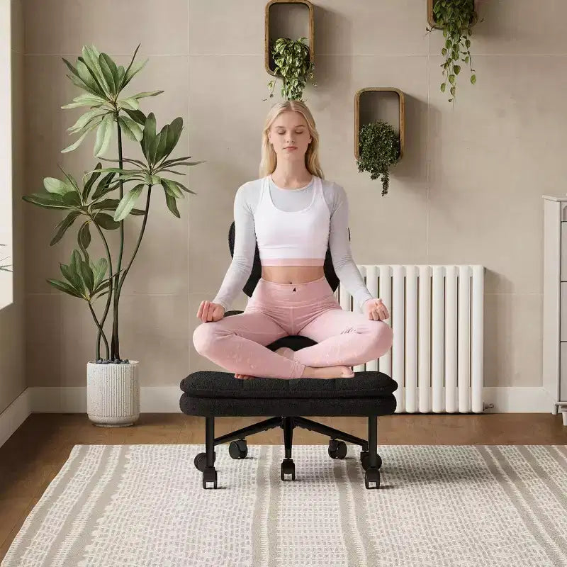 Chaise de bureau jambes croisées avec pouf, chaise de méditation pivotante sans accoudoirs, chaise large criss-cross pour bureau à domicile et coiffeuse